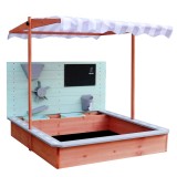 Ladita nisip din lemn cu baldachin reglabil, tablie de scris, robinet si moara de nisip, 120x120x120 cm, maro Household NewTrend