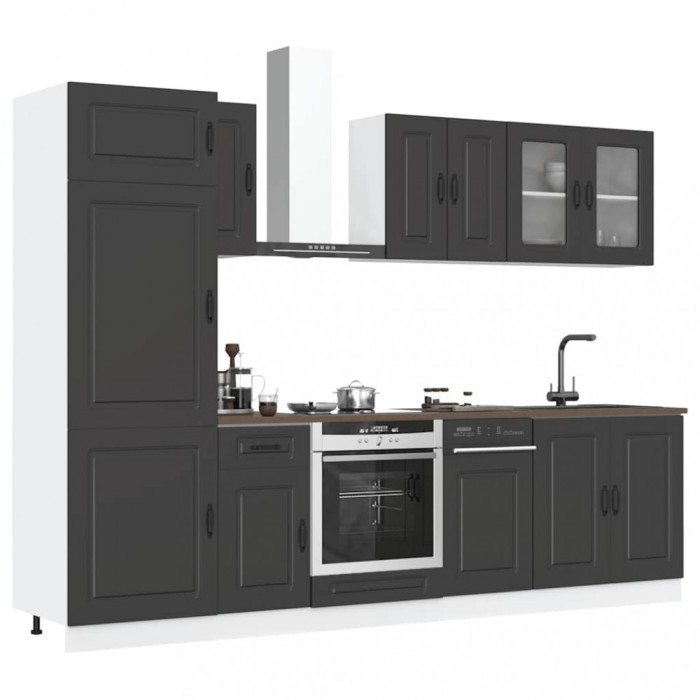 Set dulap de bucătărie 8 piese &bdquo;Kalmar&rdquo; lemn negru prelucrat