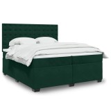 vidaXL Pat box spring cu saltea, verde &icirc;nchis, 200x200 cm, catifea 3291017