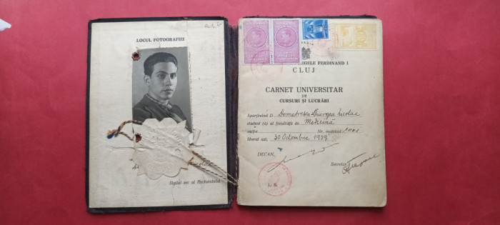 Cluj Kolozsvar Carnet student Facultatea de medicina 1939 timbre fiscale