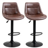 HOMCOM Set 2 Scaune de Bar, Scaune &icirc;nalte, reglabile &icirc;n &icirc;nălțime, incl. Suport pentru Picioare, 46.5cm x 50cm x 108cm, Negru + Maro | Aosom Romania