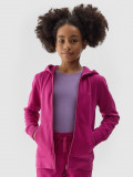 Hanorac de trening cu fermoar și glugă pentru fete - roz, 4F Sportswear