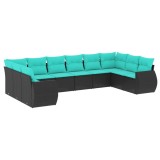 Cumpara ieftin Set canapele de gradina cu 10 piese si perne, poliratan negru