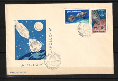 Timbre Rom&amp;acirc;nia, 1969 | Misiunile Apollo 9 şi 10 - Cosmos | FDC | aph foto