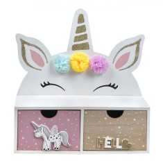 Cutie decorativa cu 2 sertare Shopiens&amp;reg;, din lemn, model unicorn, 26 x 10 x 27 cm foto