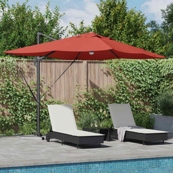 vidaXL Umbrela tip parasol cu braț Roma, cu LED-uri, teracotă, 352x251x265 cm, din aluminiu
