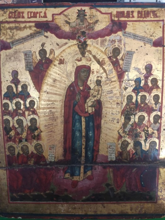 Icoană veche rusească, sf&acirc;rșitul sec. XIX - Maica Domnului &bdquo;Bucuria tuturor celor necăjiți&rdquo;