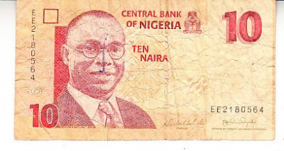 M1 - Bancnota foarte veche - Nigeria - 10 naira - 2008 foto