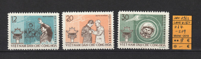Timbre Vietnam, 1962 | Vizita cosmonautului Gherman Titov - Cosmos | MNH | aph