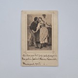 Carte Postala tematica scena galanta, litografie, circulata cu timbru in anul 1901 Cluj - Kolozsvar / Transilvania / Romania / Austro- Ungaria