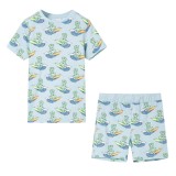 Pijama Copii Bumbac Albastru Dinozauri Surfing, Maneca Scurta, Marime 116 (5-6 ani) vidaXL