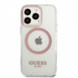 Husa de protectie telefon Guess pentru Apple iPhone 13 Pro, Transparent MagSafe, Plastic, Roz