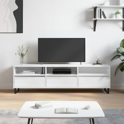 vidaXL Comodă TV, alb extralucios, 150x30x44,5 cm, lemn prelucrat foto