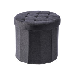 Taburet pliabil cu spatiu depozitare textil negru Alma 38 x 36 cm