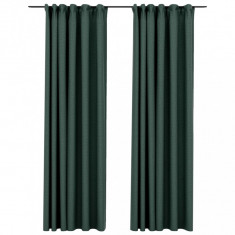 Draperii opace aspect in, cu cârlige, 2 buc. verde, 140x245 cm
