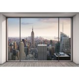 Fototapet Komar Penthouse 368x254 cm, Multicolor, Priveliște New York, Tapet Mural 8 Piese, Inclus Adeziv