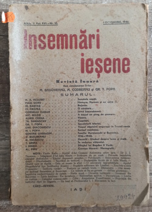 Insemnari iesene// 1 octombrie 1940