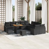 Set 13 piese canapea grădină cu perne Poliratan negru Acacia, Canapea grădină 2 persoane cu depozitare și perne Poliratan negru, Set dining grădină 3, vidaXL