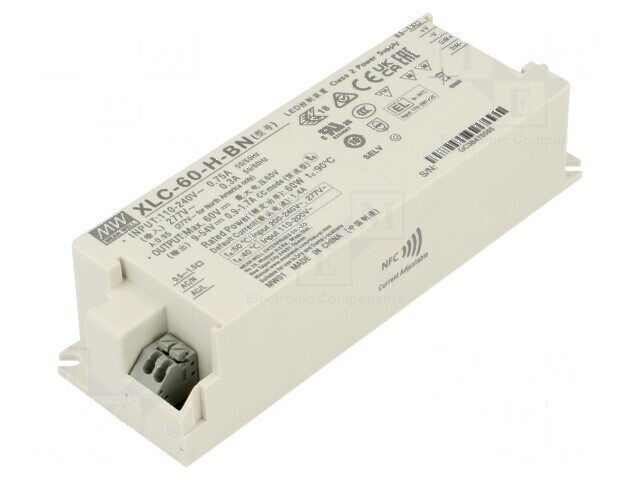 Alimentator LED pulsatoriu 60W 9&divide;54VDC 900mA&divide;1,7A 155&divide;400VDC
