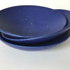 Set 3 boluri ceramica albastra handmade 13 cm