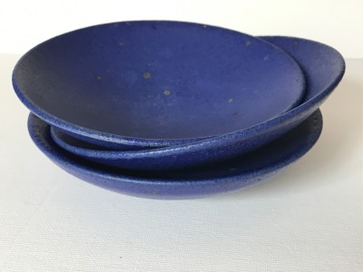 Set 3 boluri ceramica albastra handmade 13 cm foto