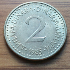 Moneda Iugoslavia 2 Dinari 1985 -Luciu de batere