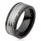 Inel din tungsten, ceramic, negru, cu suprafaţă argintie şi dungi - Marime inel: 64