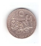 Moneda Franta 10 francs/franci 1985 Victor Hugo, stare foarte buna, curata, Europa, Bronz-Aluminiu