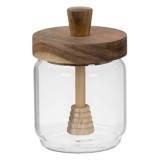 Recipient din Sticlă cu Capac din Lemn și Lingură pentru Miere, 450ml, CMCLASS