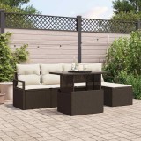 Cumpara ieftin Set de canapele pentru grădină cu pernă 6 pcs maro și crem