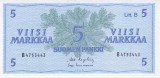 Bancnota Finlanda 5 Markkaa 1963 (1980) - P106A UNC ( vezi descrierea )