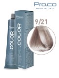 Vopsea de par profesionala PRO.COLOR 100 ml - Pro.Co - 9/21 BLOND SUPER DESCHIS IRISE CENUSIU