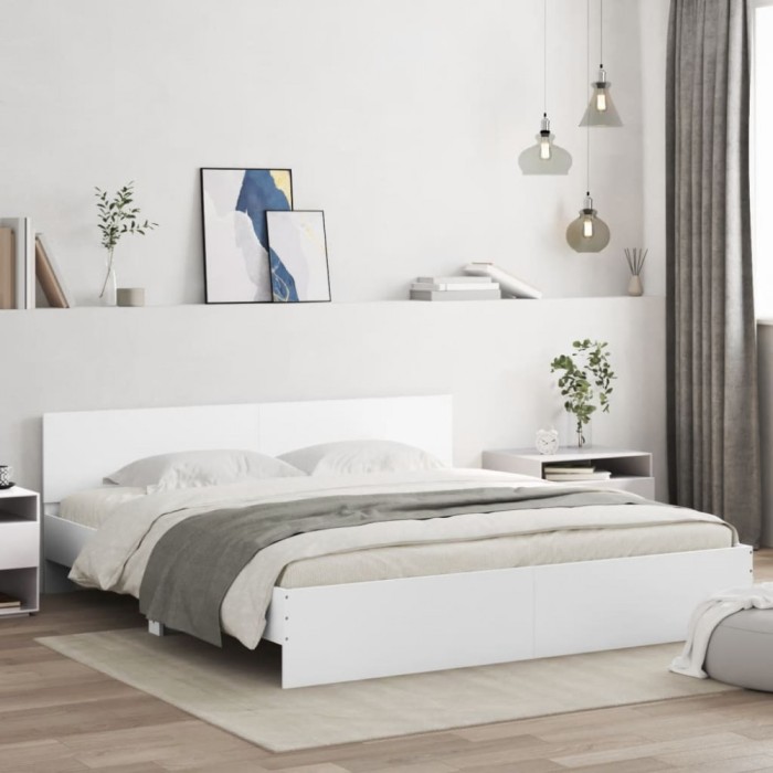 vidaXL Cadru de pat cu tăblie și LED, alb, 180x200 cm 3207588