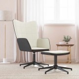 VidaXL Scaun de relaxare cu taburet, alb crem, catifea și PVC