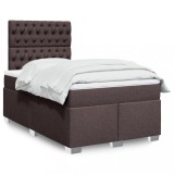 vidaXL Pat box spring cu saltea, maro &icirc;nchis, 120x190 cm, textil