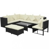 Cumpara ieftin Set mobilier de grădină cu perne, 8 piese, negru, poliratan
