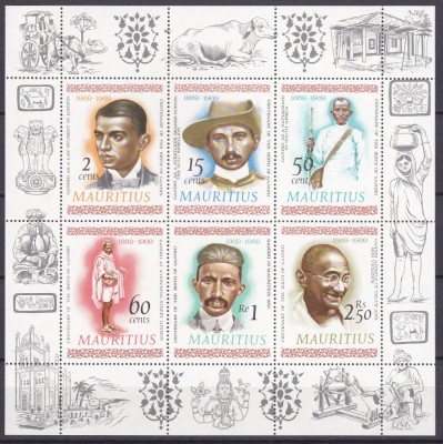 DB1 Mauritius Mahatma Gandhi 100 Ani MS MNH foto