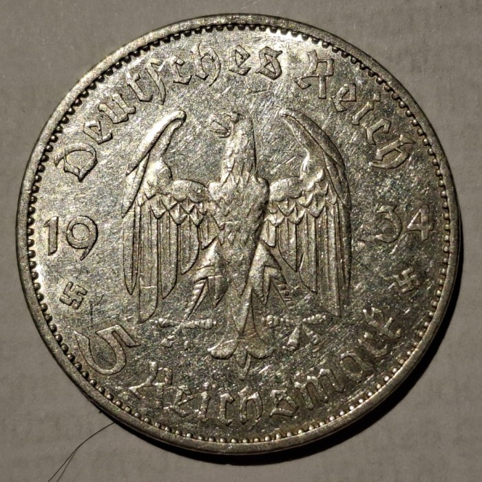 Germania Nazista 5 reichsmark 1934 A argint RaR