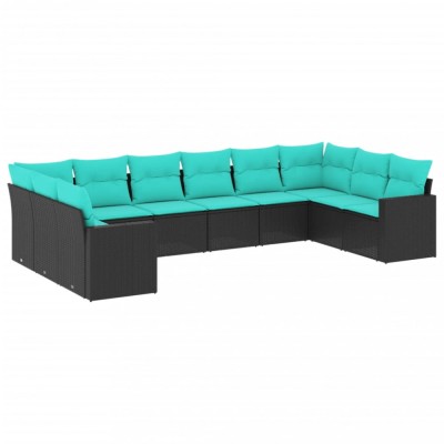 Set canapele de gradina cu perne, 10 piese, negru, poliratan foto