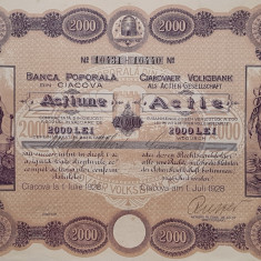 Actiune rara 1928 Banca poporala din Ciacova / titlu de 10 actiuni