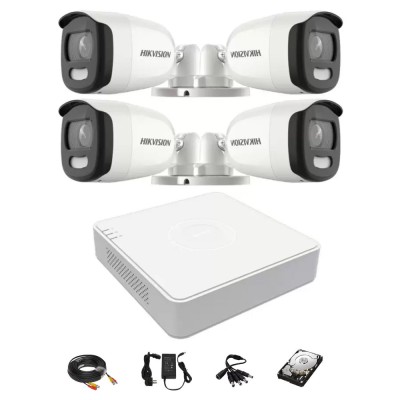 Sistem de supraveghere video 4 camere Hikvision ColorVU 5MP lumina alba 20m, DVR 4 canale, accesorii, hard disk 1TB SafetyGuard Surveillance foto