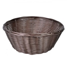 Coș Decorativ, Model &Icirc;mpletit, Diametru 22.5 cm, &Icirc;nălțime 9 cm, Culoare Maro, Material Plastic