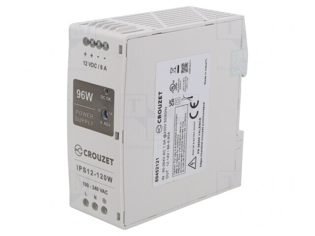Alimentator Pulsatoriu 96W 12VDC 8A pentru Șină DIN