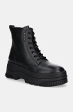 Tommy Jeans cizme de piele TJW LACE UP FLATFORM BOOT femei, culoarea negru, cu platforma, EN0EN02665