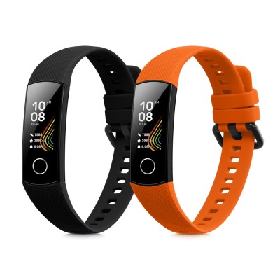 Set 2 curele kwmobile pentru Honor Band 5/Band 4, Silicon, Negru/Portocaliu, 59596.04 foto