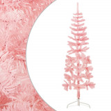 Jumătate brad de Crăciun subțire cu suport, roz, 150 cm
