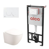 Cumpara ieftin Set complet vas WC suspendat Fluminia, Alfonzo, alb, cu rezervor Alca și clapetă albă