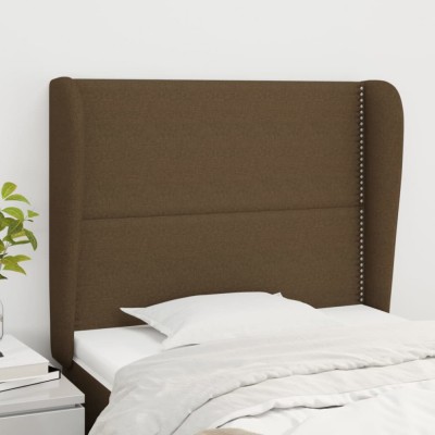 vidaXL Tăblie de pat cu aripioare maro &amp;icirc;nchis 83x23x118/128 cm textil 3117793 foto