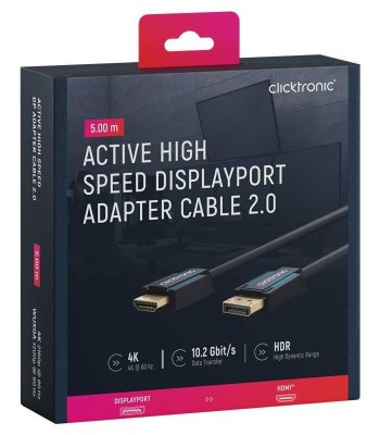 Cablu Profesional Clicktronic DisplayPort la HDMI 5m aurit v2.0 4K 60Hz 10.2Gbit/s AWG26 44926 foto