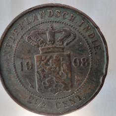 Indiile Olandeze1908 NETHERLANDS EAST INDIES Wilhelmina I 2-1/2 Cents
